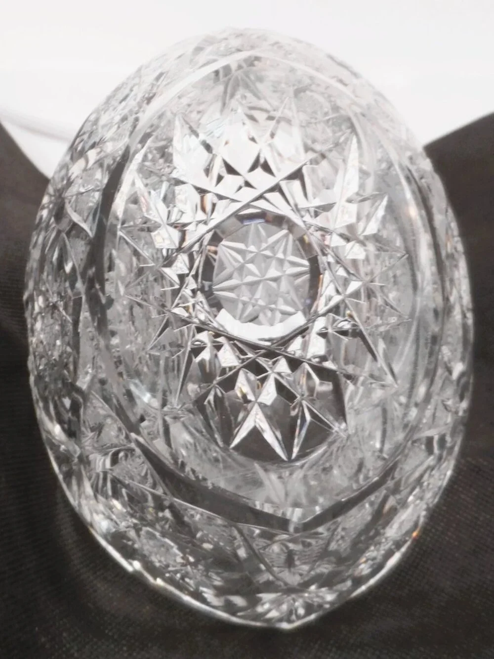 Bohemian Clear Lead Crystal Basket w/Handle Starburst Pinwheel Design 5.75